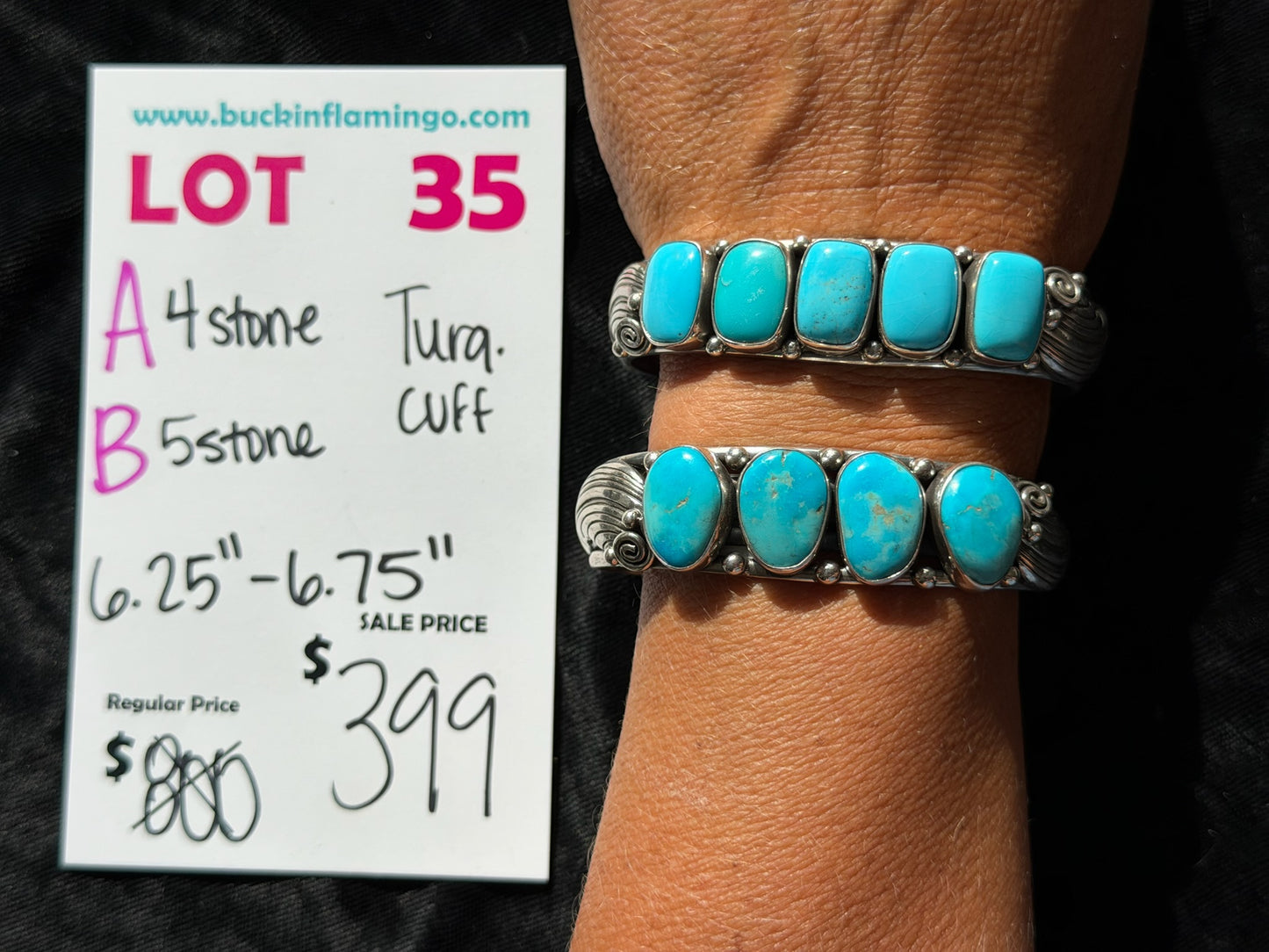 LOT 35 A 7/18 4 Stone Turquoise Cuff 6.25”-6.75”