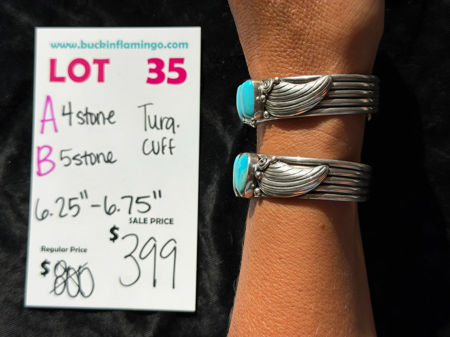 LOT 35 A 7/18 4 Stone Turquoise Cuff 6.25”-6.75”