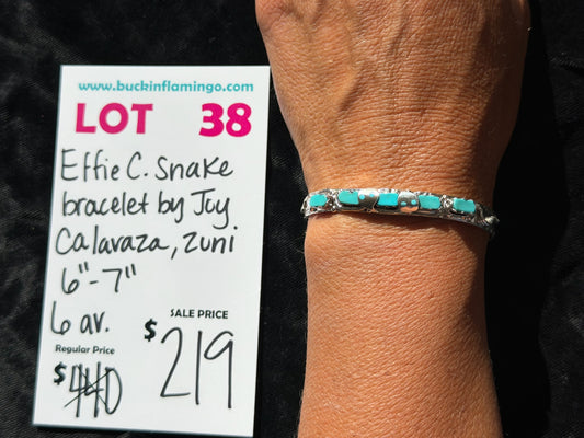 LOT 38 7/18 Effie C. Snake Bracelet by Jay Calavaza, Zuni 6”-7”