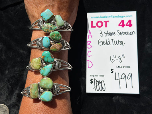 LOT 44 D 7/18 3 Stone Sonoran Gold Turquoise 6”-8”