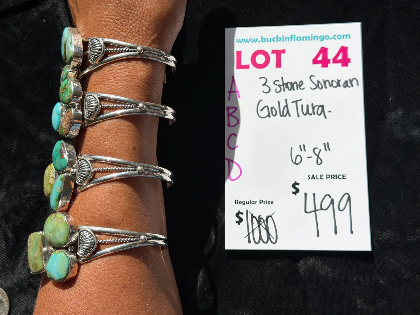 LOT 44 A 7/18 3 Stone Sonoran Gold Turquoise 6”-8”