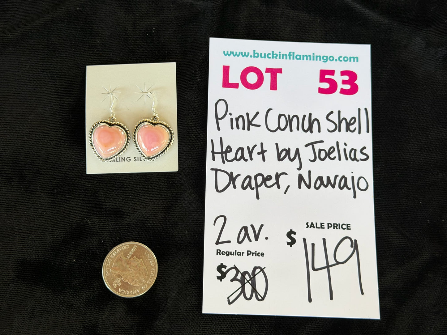 LOT 53 7/18 Pink Conch Shell Heart by Joeslias Draper, Navajo