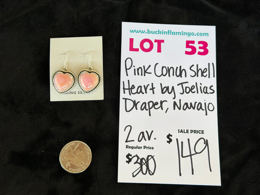 LOT 53 7/18 Pink Conch Shell Heart by Joeslias Draper, Navajo
