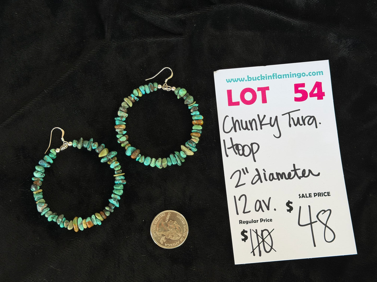LOT 54 7/18 Chunk Turquoise Hoop 2” Diameter