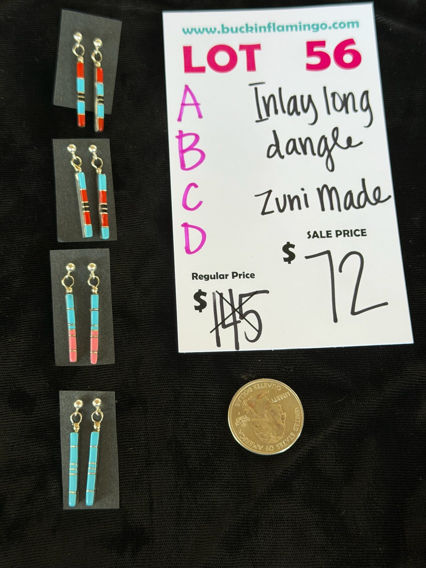 LOT 56 A 7/18 Inlay Long Dangle Zuni Made