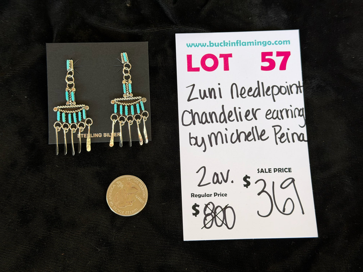 LOT 57 7/18 Zuni Needlepoint Chandelier Earrings by Michelle Peina