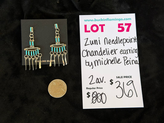 LOT 57 7/18 Zuni Needlepoint Chandelier Earrings by Michelle Peina