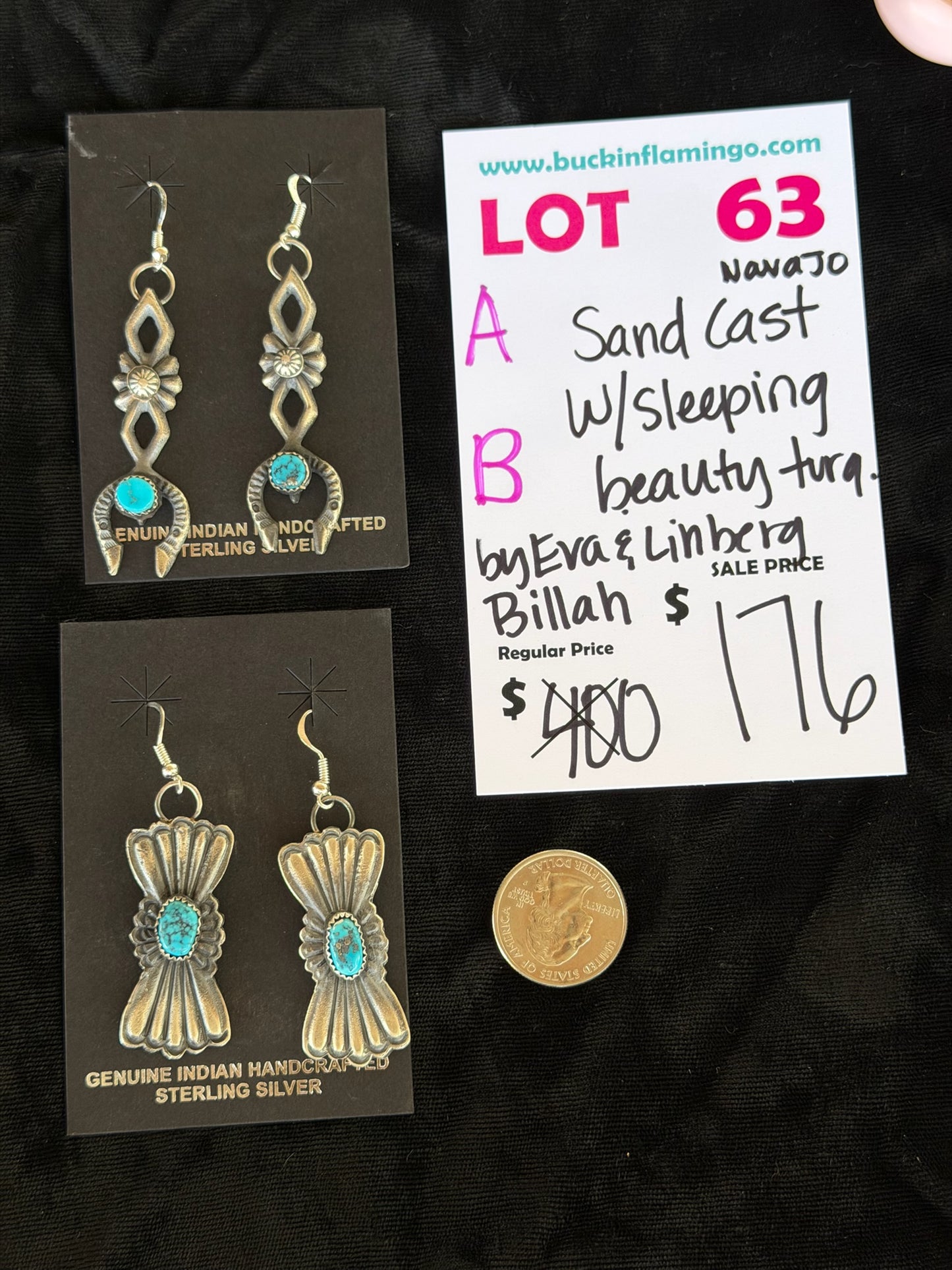 LOT 63 B 7/18 Sand Cast w/Sleeping Beauty Turquoise by Eva & Linberg Billah
