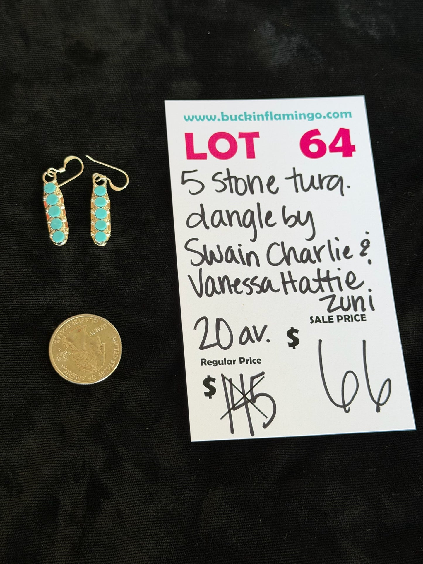 LOT 64 7/18 5 Stone Turquoise Dangle by Swain Charlie & Vanessa Hattie, Zuni