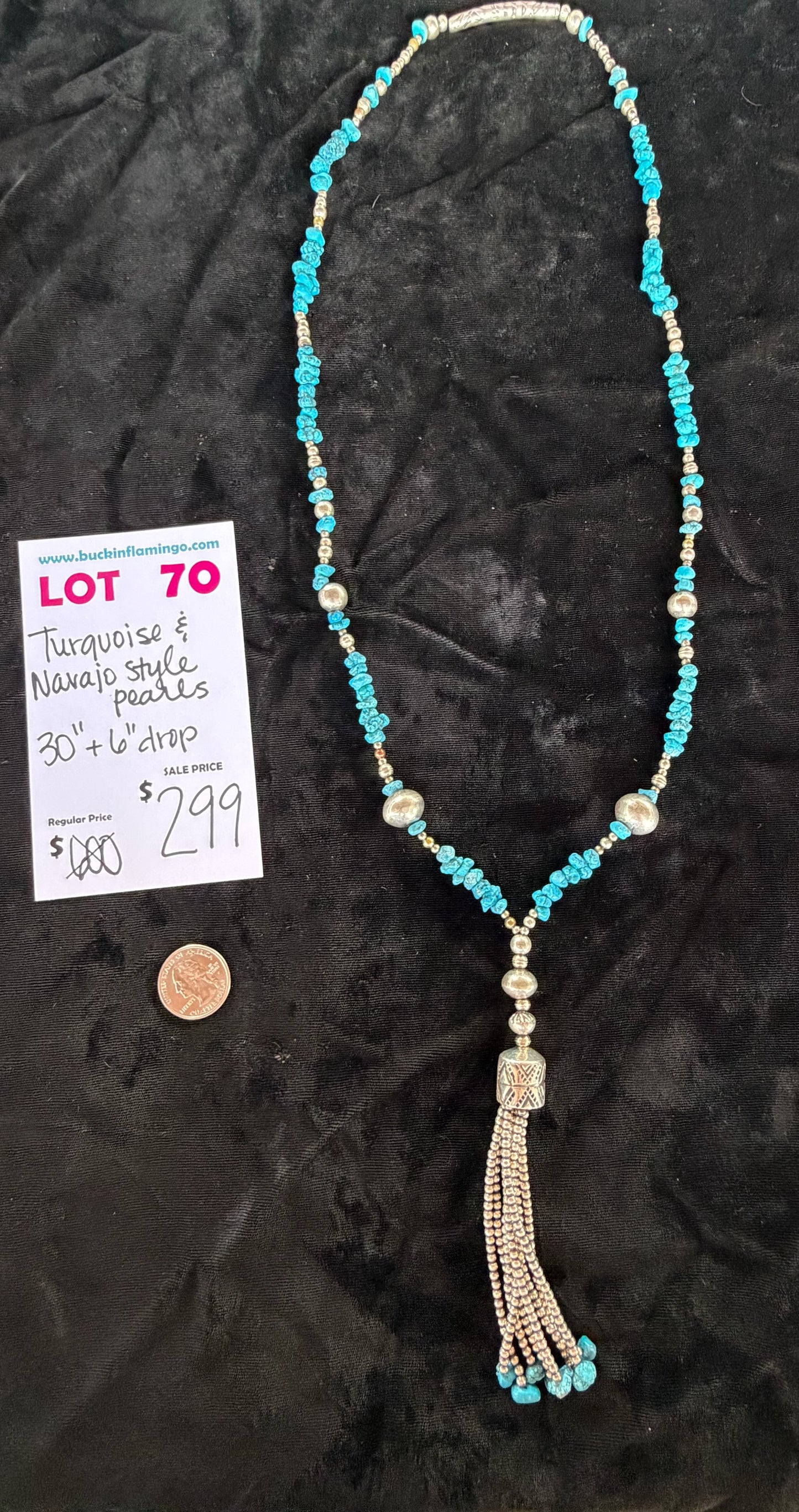 LOT 70 7/18 Turquoise & Navajo Style Pearls 30”+6” Drop