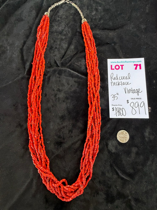 LOT 71 7/18 Red Coral Necklace 35” Vintage