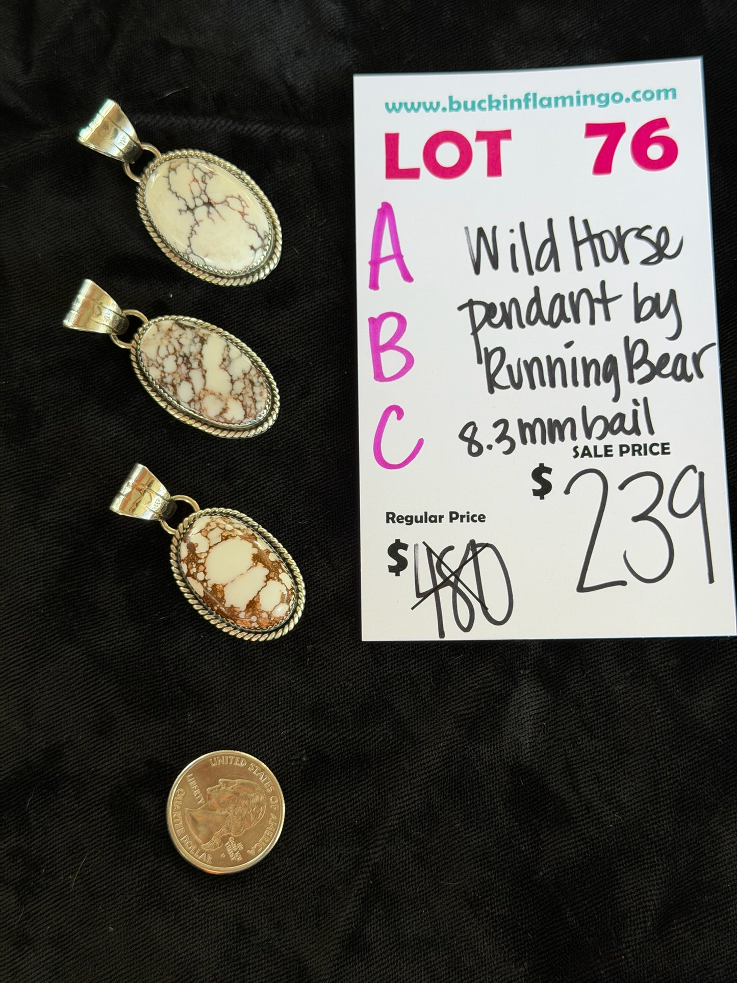 LOT 76 A 7/18 Wild Horse Pendant by RunningBear 8.3 mm Bail