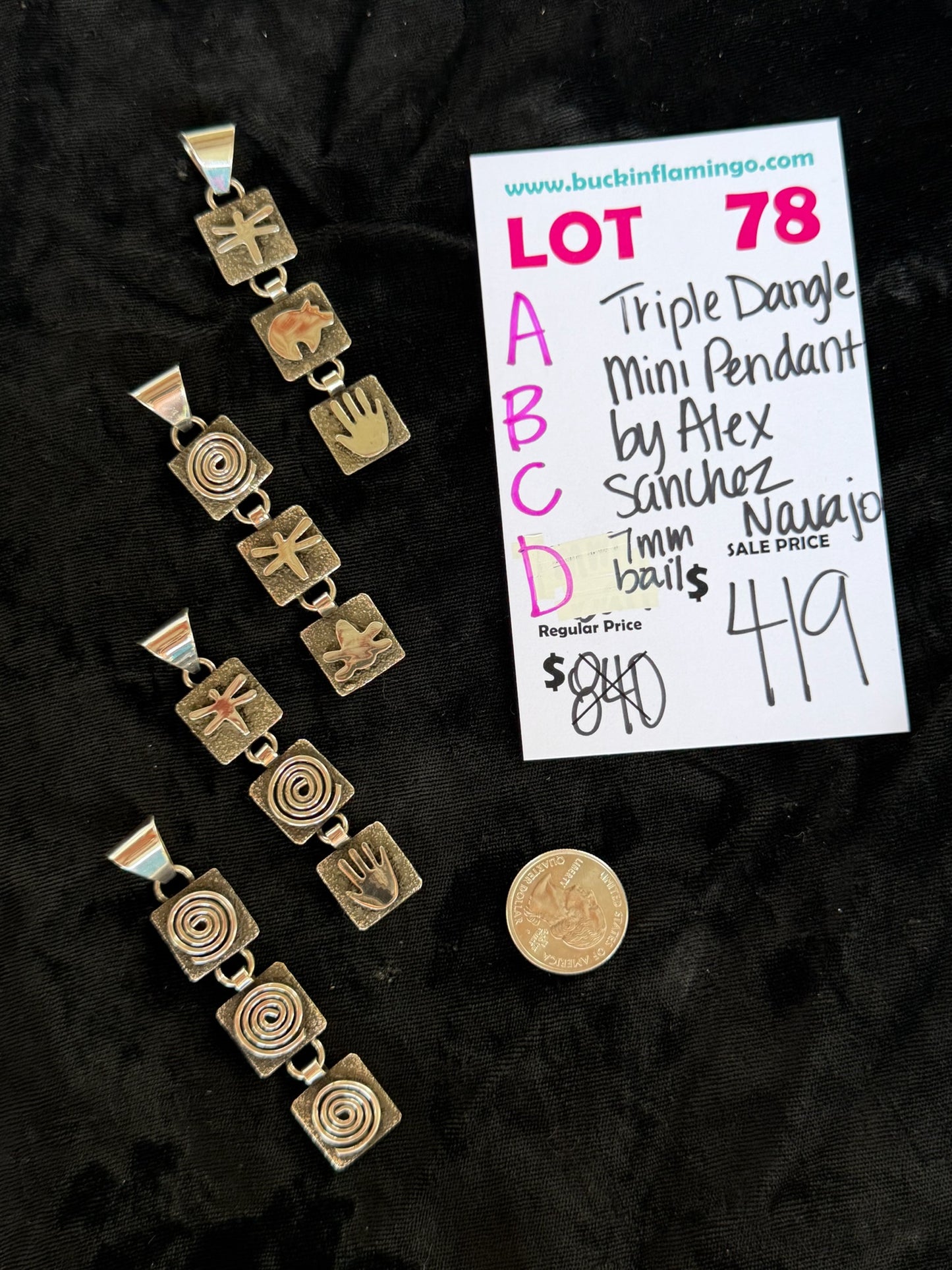 LOT 78 A 7/18 Triple Dangle Mini Pendant by Alex Sanchez, Navajo 7mm Bail