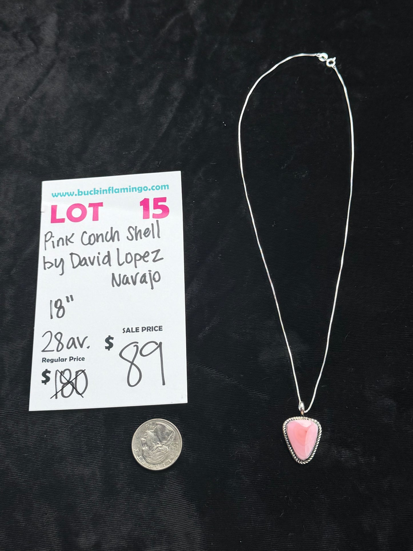 LOT 15 7/26 Pink Conch Shell 18” by David Lopez, Navajo