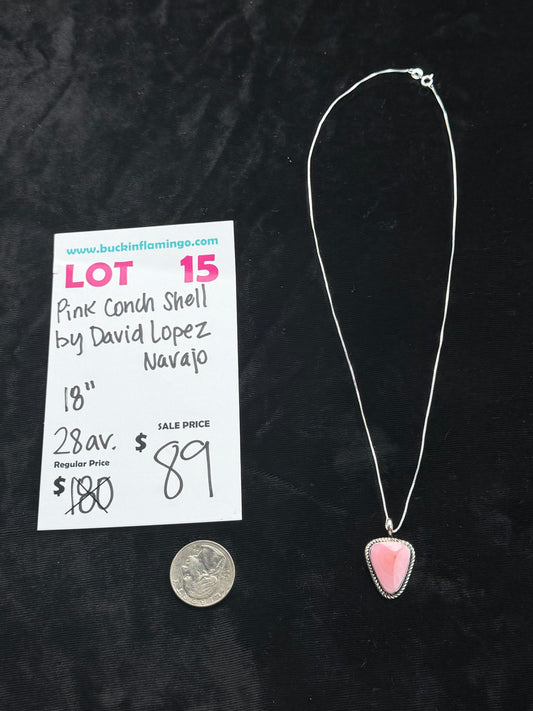 LOT 15 7/26 Pink Conch Shell 18” by David Lopez, Navajo