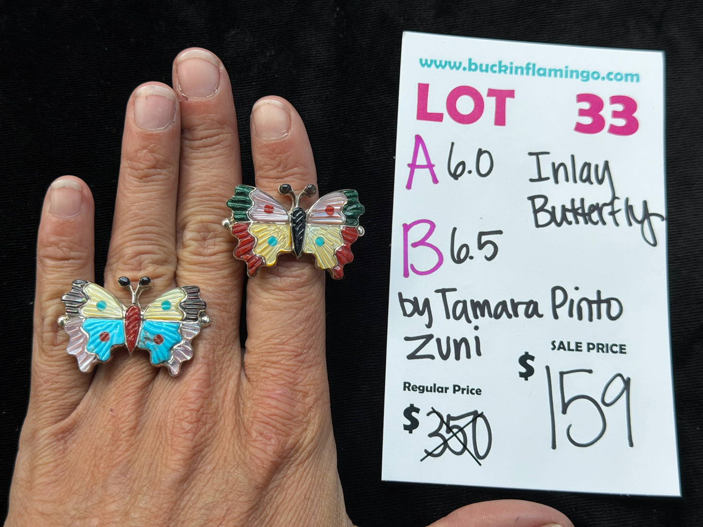 LOT 33 A 7/26 6.0 Inlay Butterfly by Tamara Pinto, Zuni