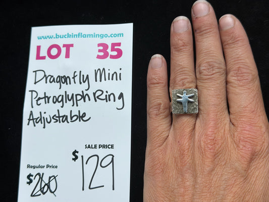 LOT 35 7/26 Dragonfly Mini Petroglyph Ring Adjustable by Alex Sanchez