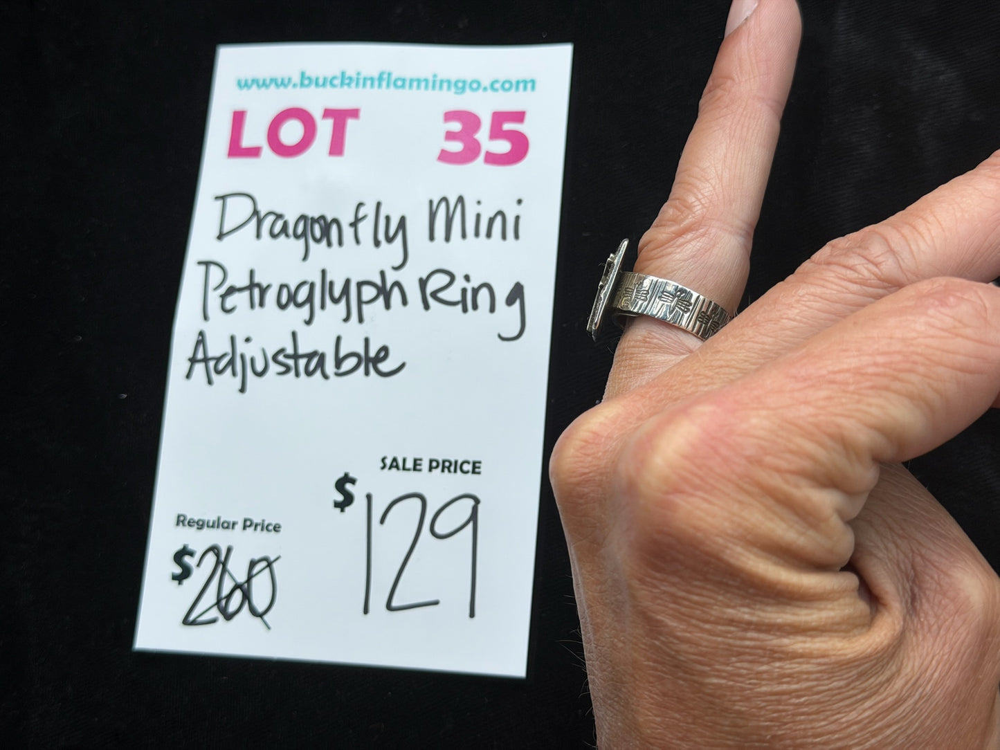 LOT 35 7/26 Dragonfly Mini Petroglyph Ring Adjustable by Alex Sanchez