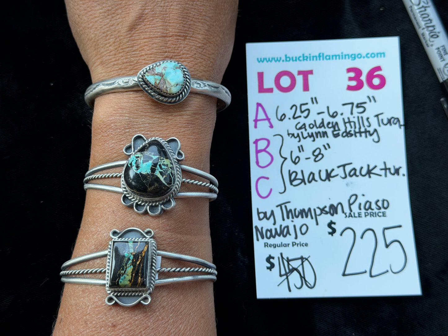 LOT 36 C 7/26 6”-8” Black Jack Turquoise by Thompson Piaso, Navajo