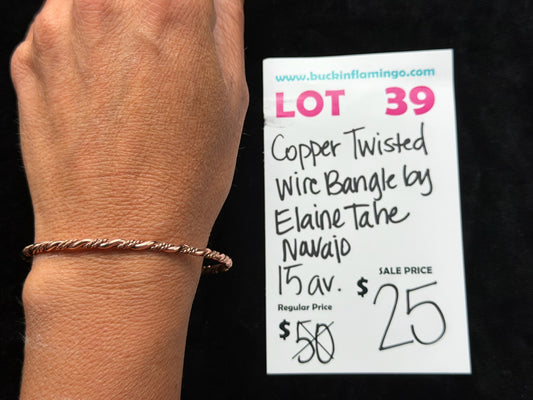LOT 39 7/26 Copper Twisted Wire Bangle by Elaine Tahe, Navajo