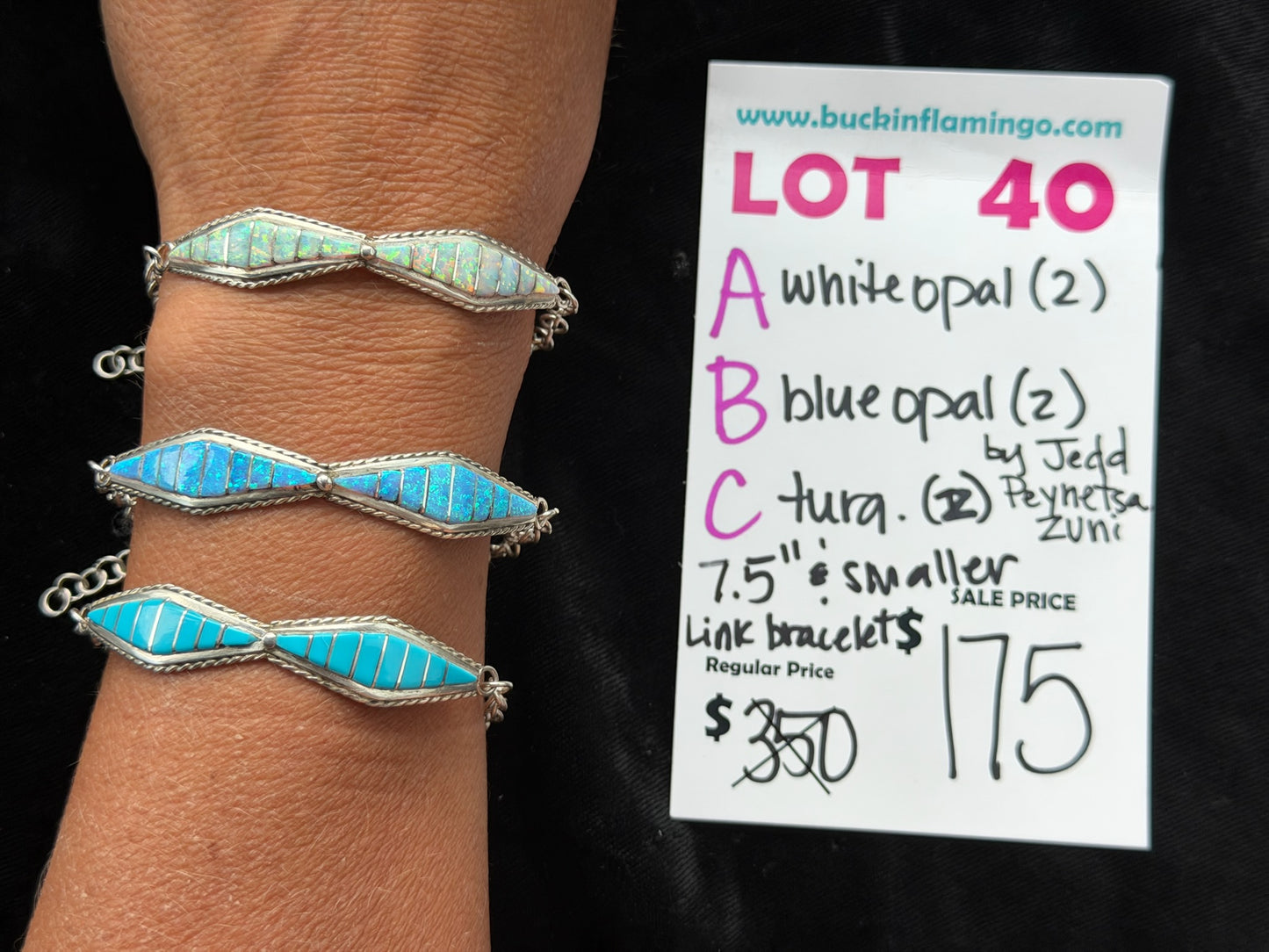 LOT 40 C 7/26 Turquoise 7.5” & Smaller Link Bracelet by Jeff Peynetsa, Zuni