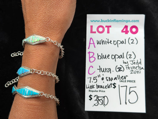 7.5” & Smaller Turquoise Link Bracelet by Jeff Peynetsa, Zuni