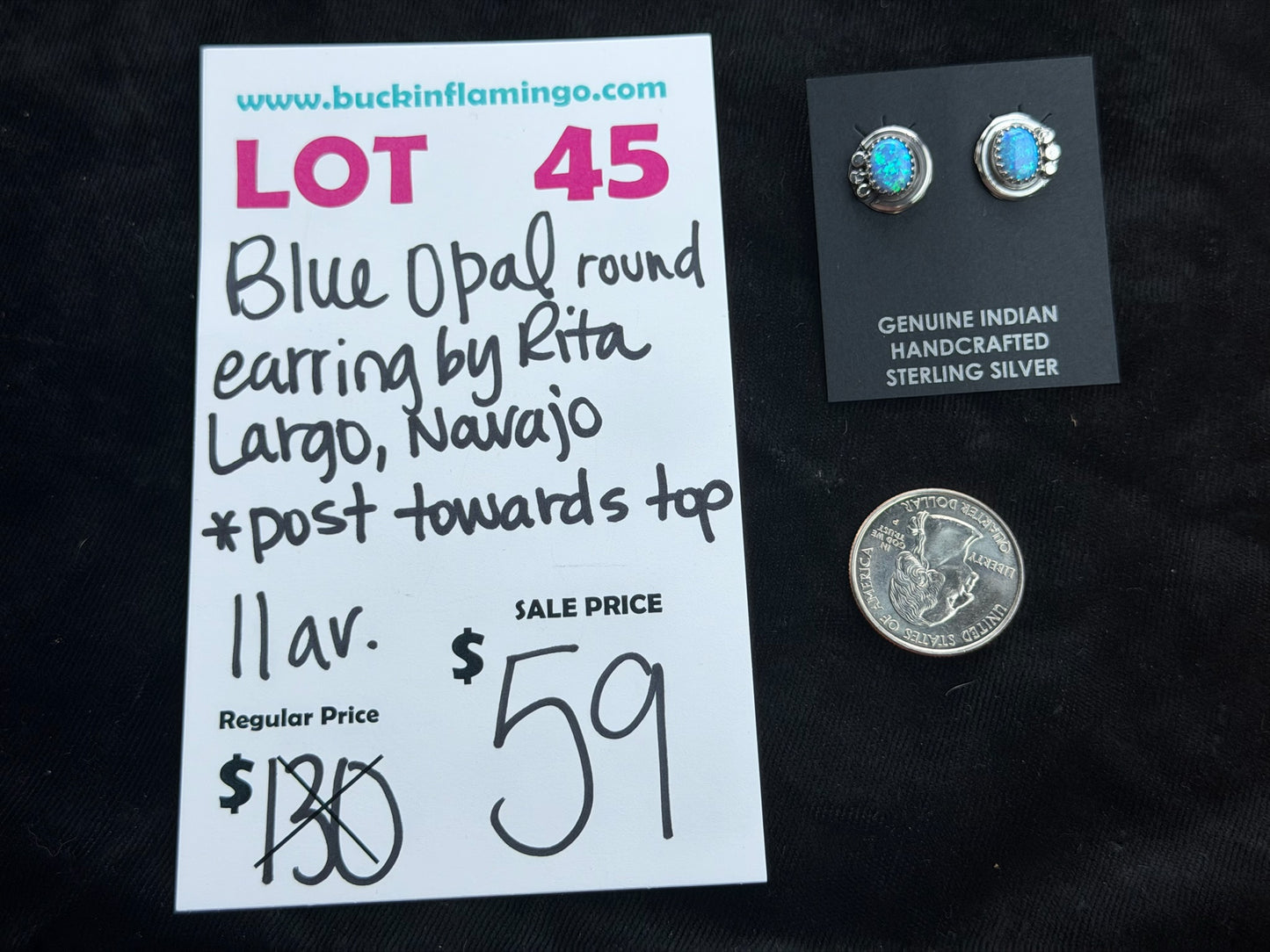 LOT 45 7/26 Blue Opal Round Earring by Rita Largo, Navajo