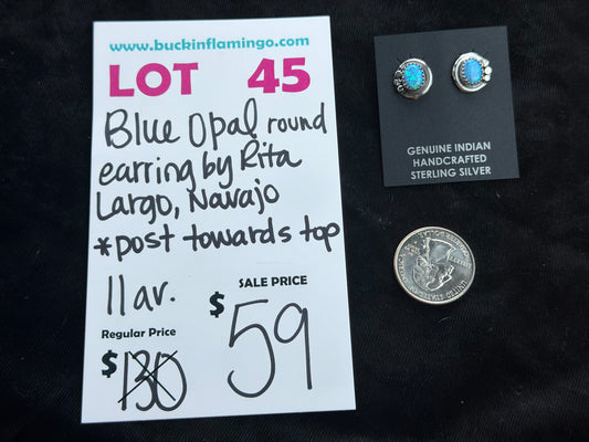 LOT 45 7/26 Blue Opal Round Earring by Rita Largo, Navajo