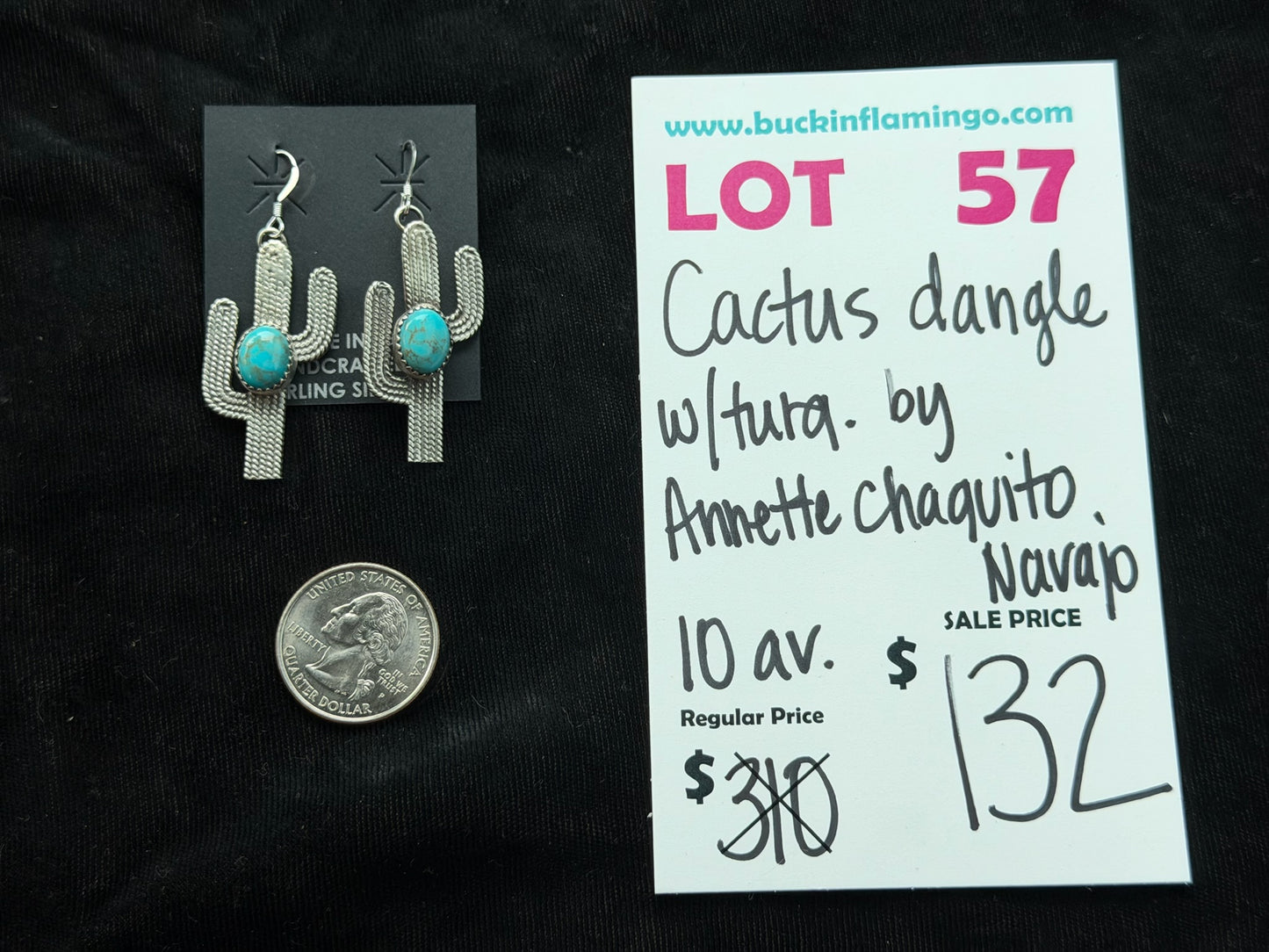 LOT 57 7/26 Cactus Dangle w/Turquoise by Annette Chaquito, Navajo