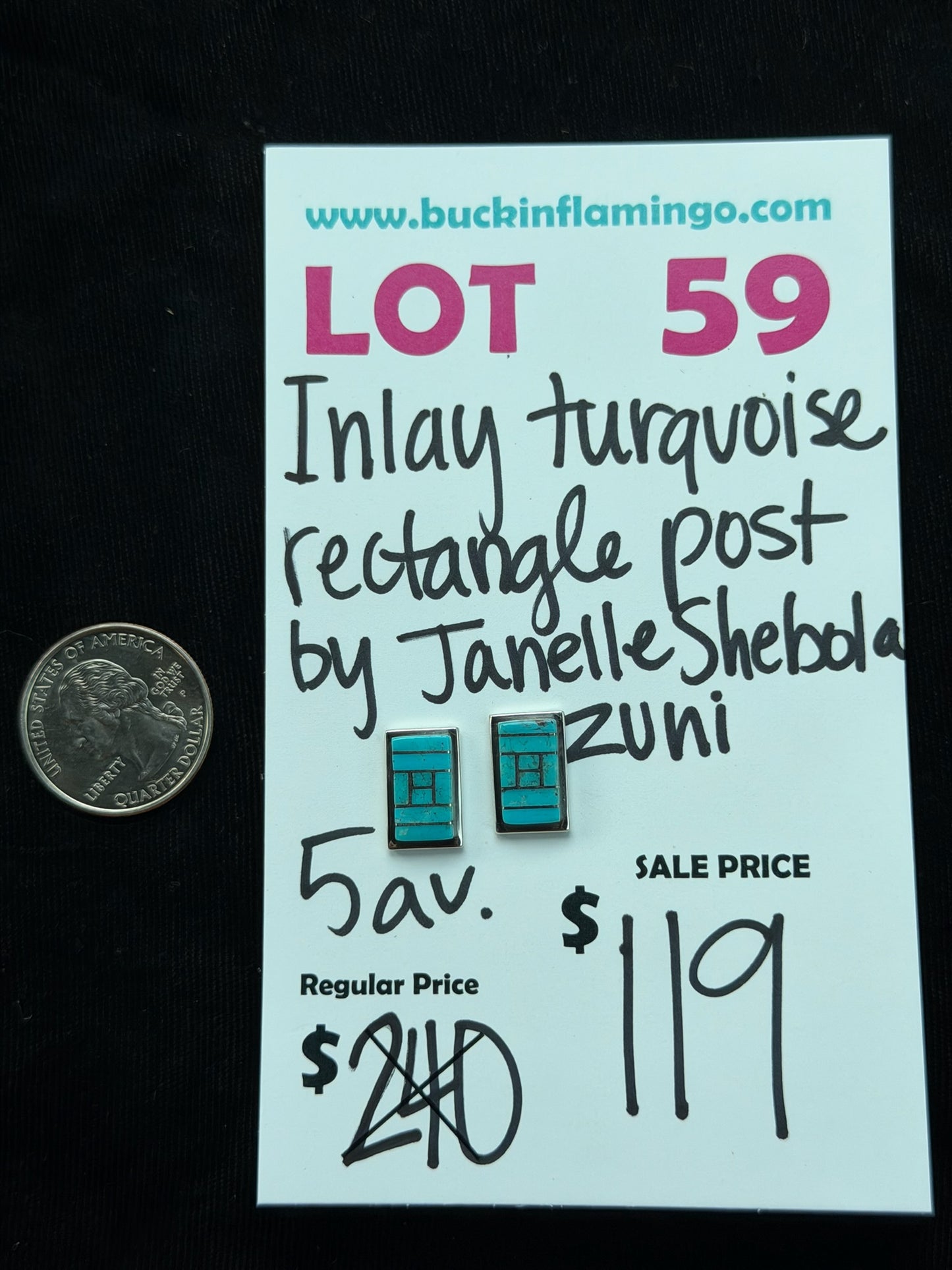 LOT 59 7/26 Inlay Turquoise Rectangle Post by Janelle Shebola, Zuni