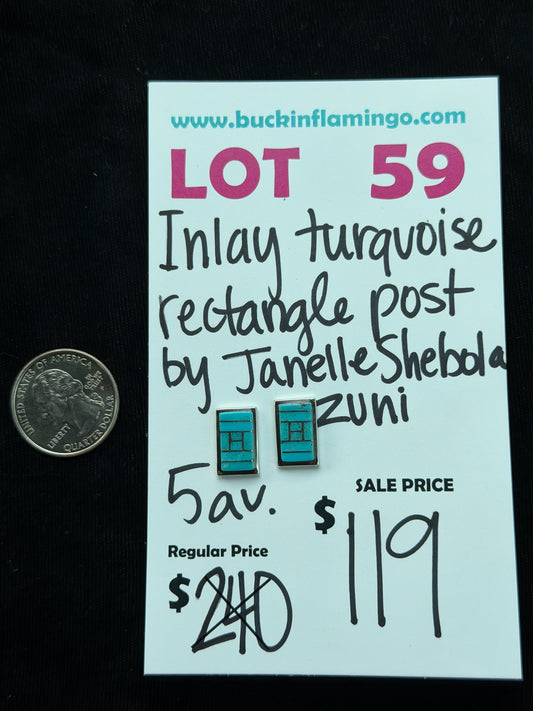 LOT 59 7/26 Inlay Turquoise Rectangle Post by Janelle Shebola, Zuni