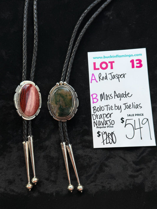LOT 13 B 8/2 Moss Agate Bolo Tie by Joelias Draper, Navajo