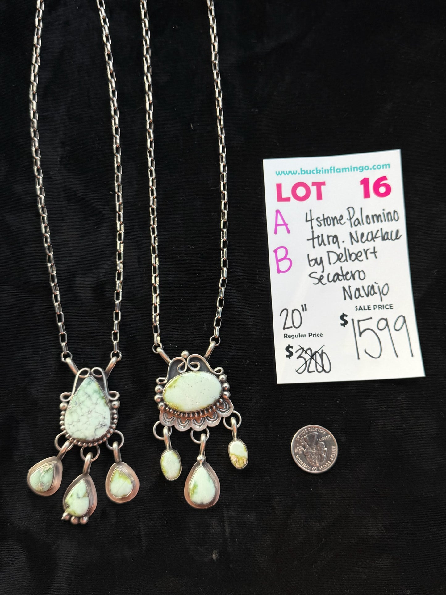 LOT 16 A 8/2 4 Stone Palomino Turquoise Necklace by Delbert Secatero, Navajo 20”