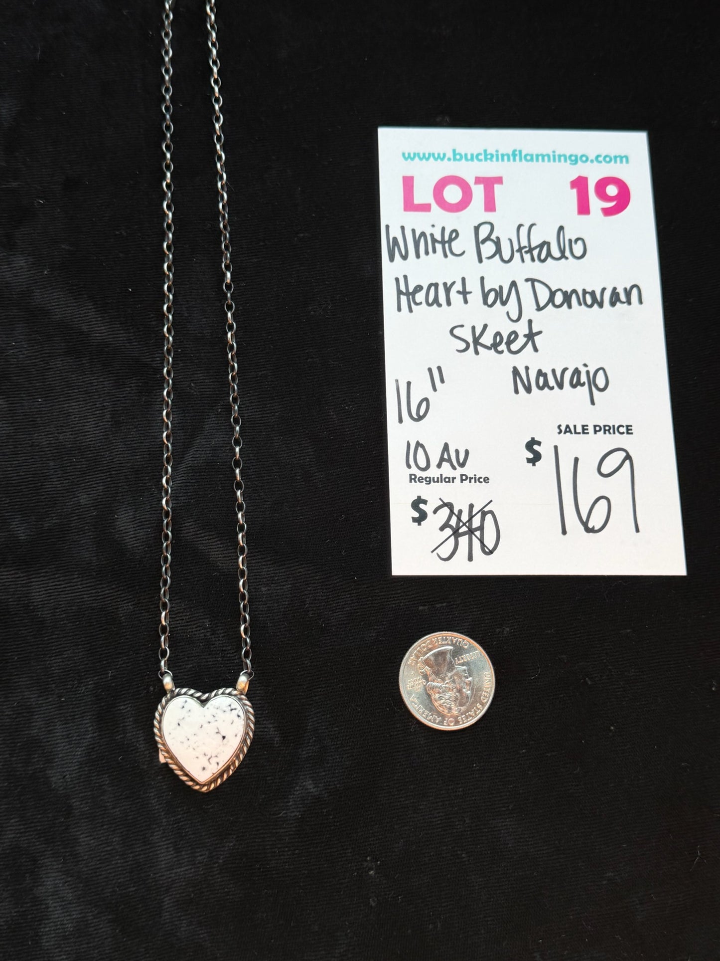 LOT 19 8/2 White Buffalo Heart by Donovan Skeet, Navajo 16”