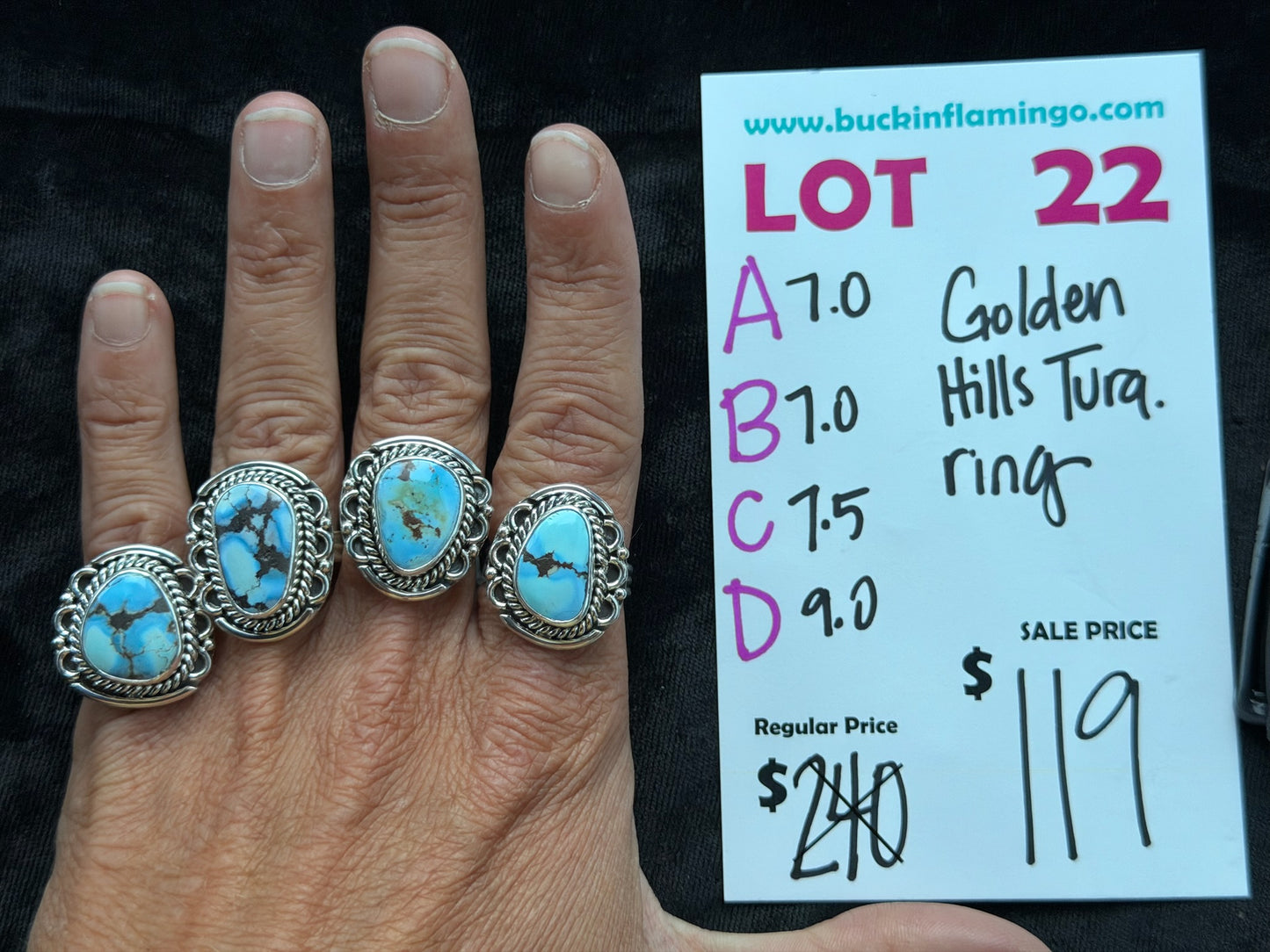 LOT 22 B 8/2 7.0 Golden Hills Turquoise Ring