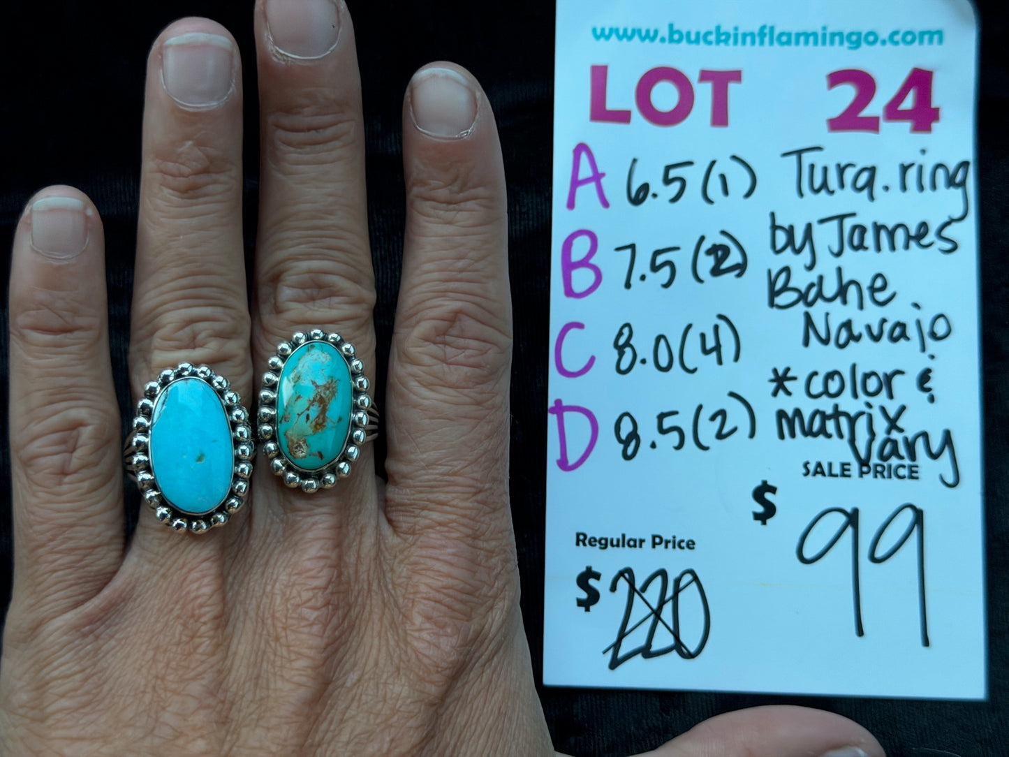LOT 24 C 8/2 8.0 Turquoise Ring by James Bahe, Navajo