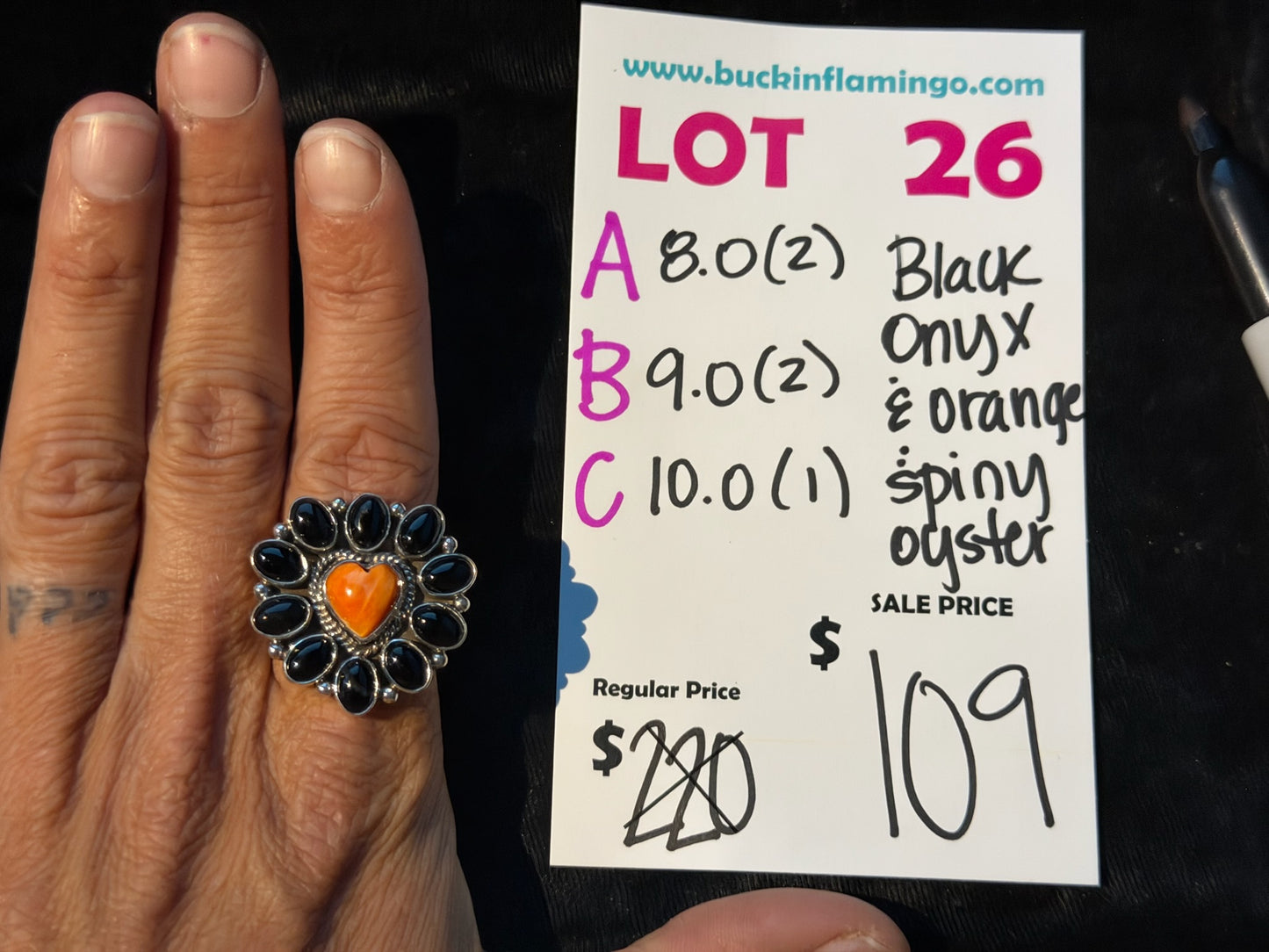 LOT 26 A 8/2 8.0 Black Onyx & Orange Spiny Oyster