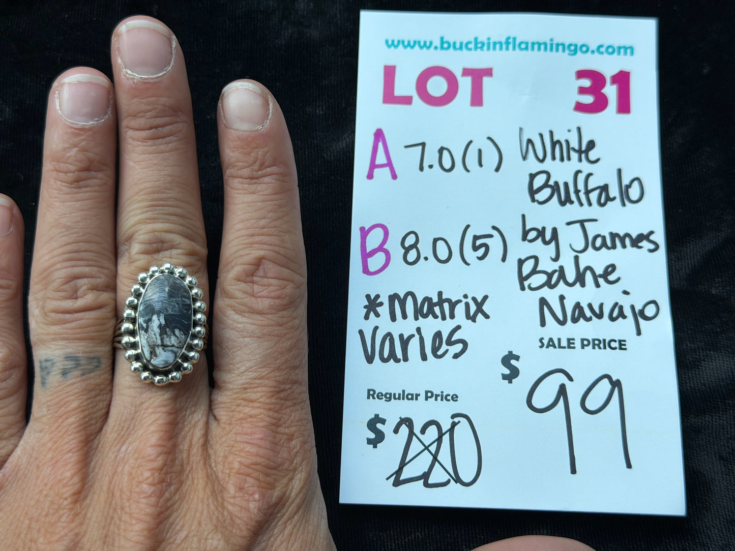 LOT 31 A 8/2 7.0 White Buffalo by James Bahe, Navajo