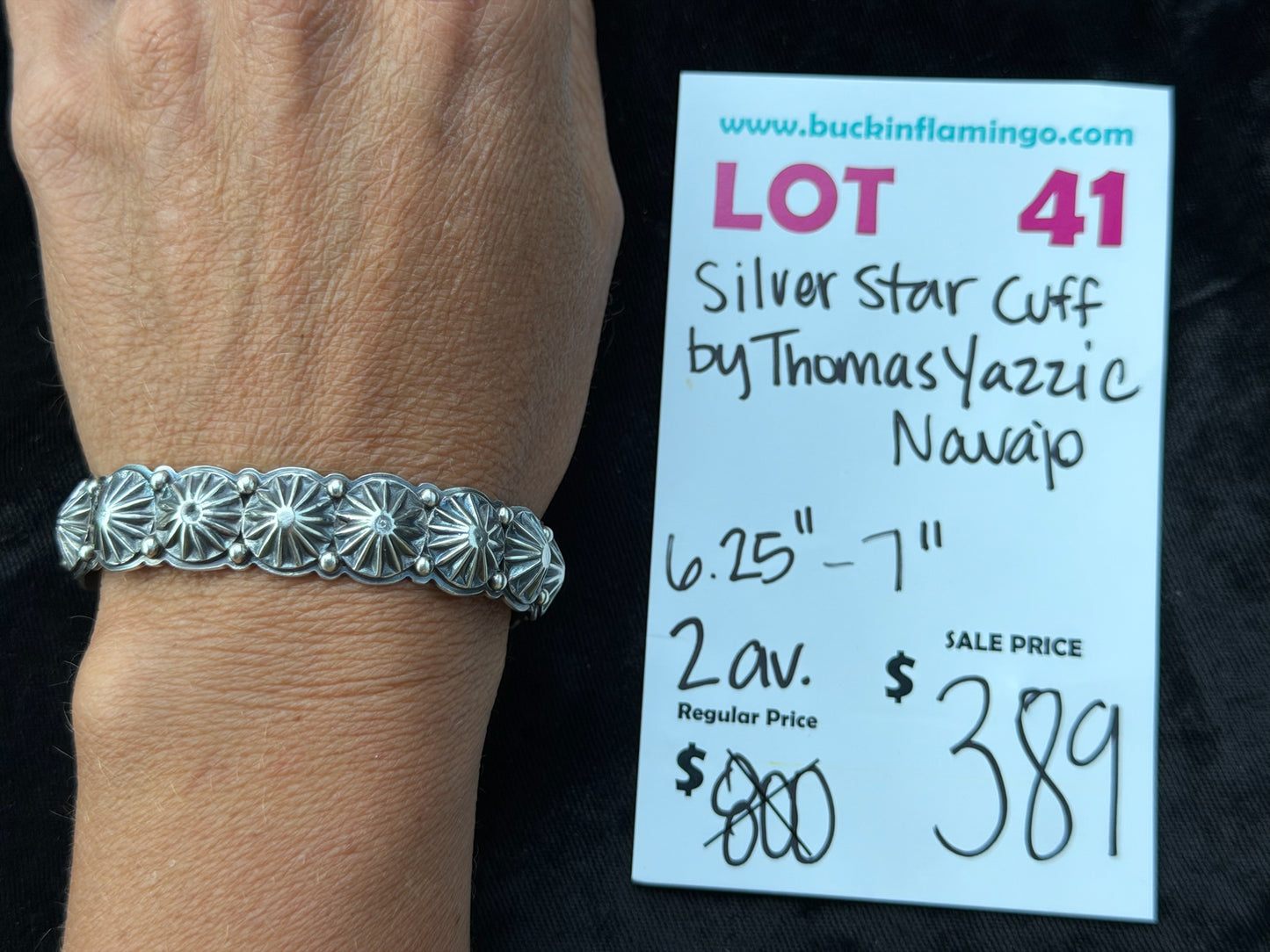 LOT 41 8/2 Silver Star Cuff by Thomas Yazzie, Navajo 6.25”-7”