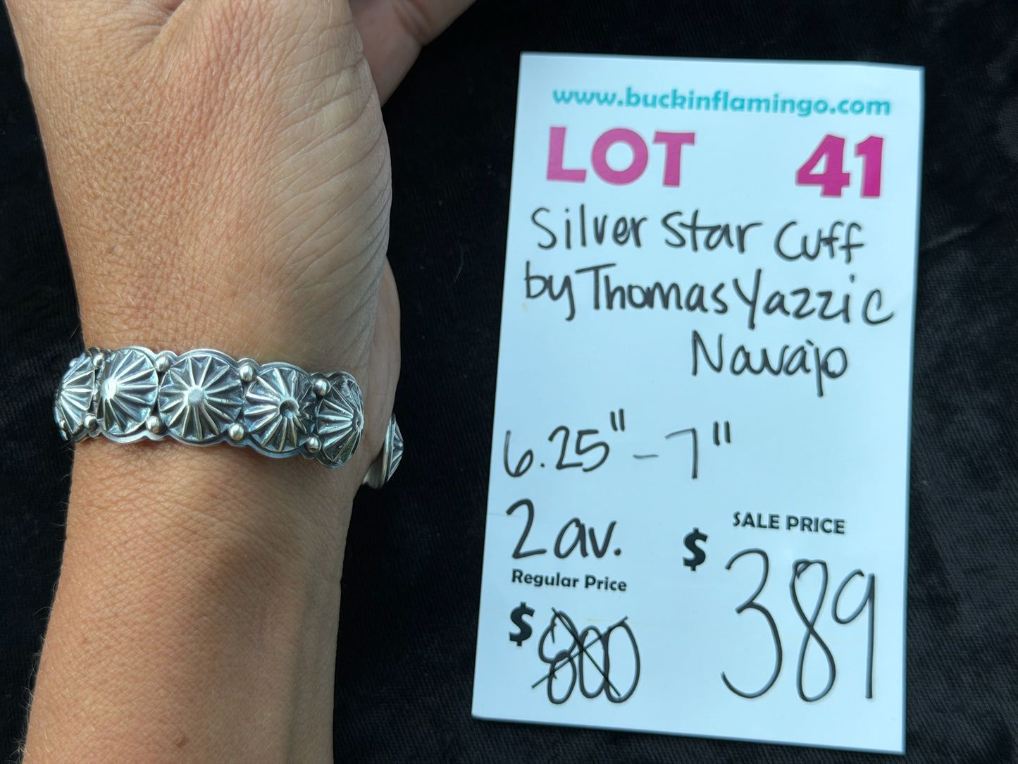 LOT 41 8/2 Silver Star Cuff by Thomas Yazzie, Navajo 6.25”-7”