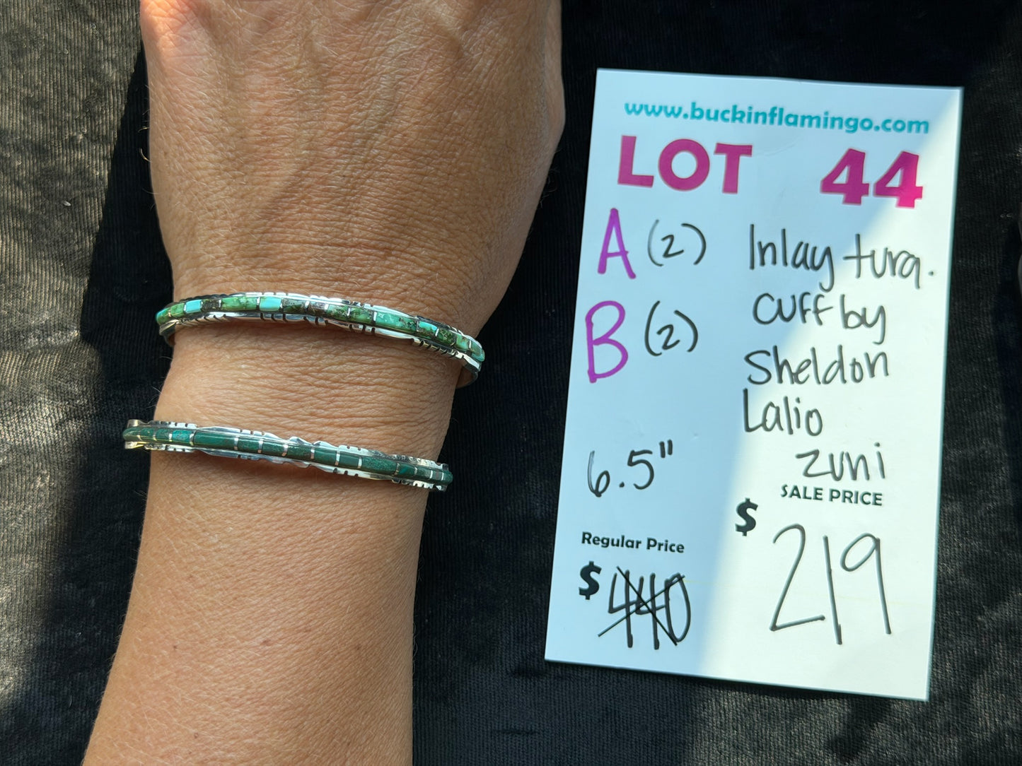 LOT 44 B 8/2 Inlay Turquoise Cuff by Sheldon Lalio, Zuni 6.5”