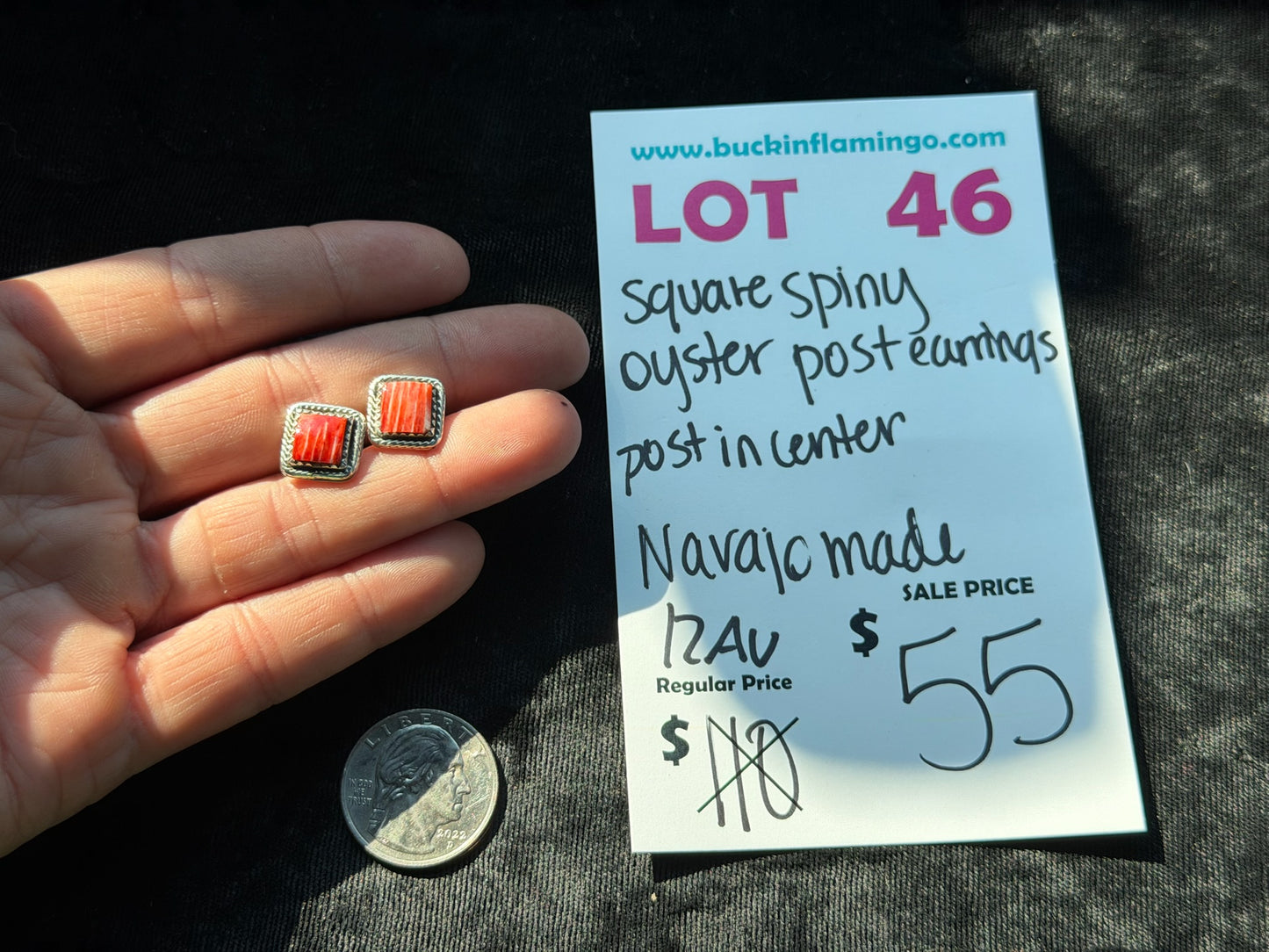 LOT 46 8/2 Square Spiny Oyster Post Earrings Post in Center Navajo Made