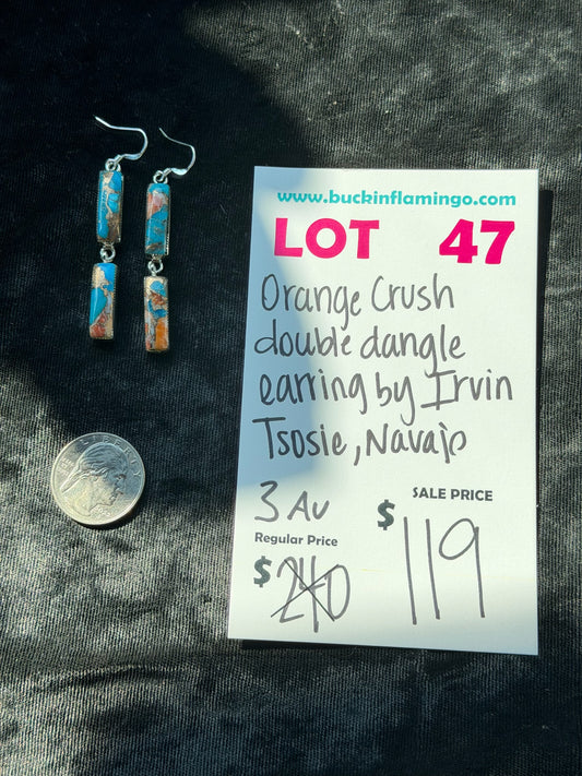 LOT 47 8/2 Orange Crush Double Dangle Earring by Irvin Tsosie, Navajo