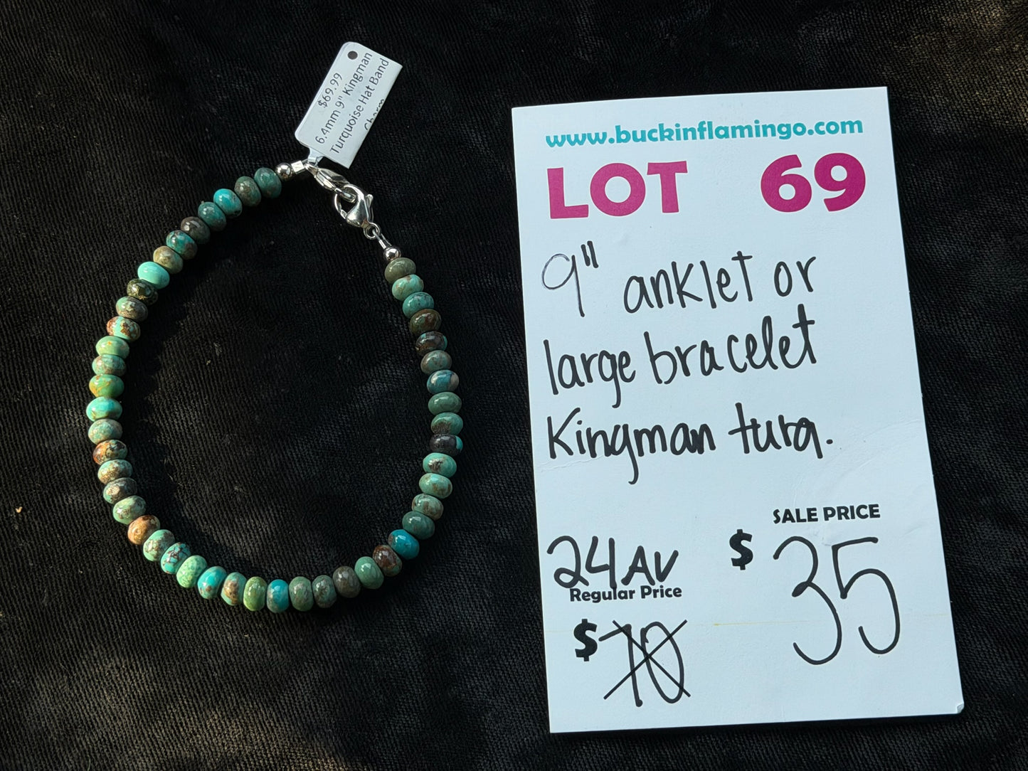 LOT 69 8/2 6.4mm 9" Kingman Turquoise Hat Band Charm or Anklet