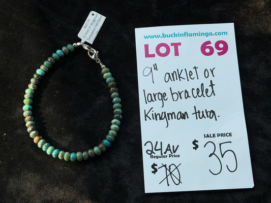 LOT 69 8/2 6.4mm 9" Kingman Turquoise Hat Band Charm or Anklet