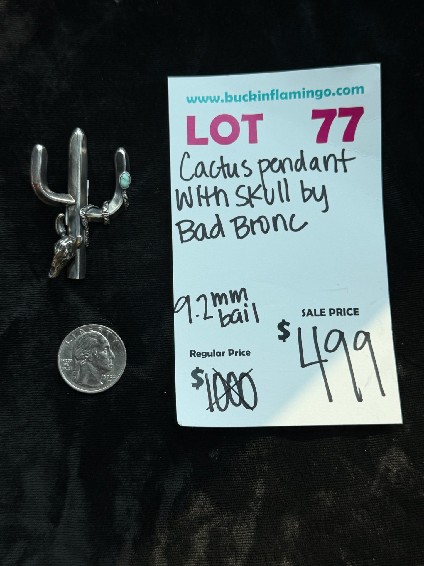 LOT 77 8/2 Cactus Pendant with Skull by Bad Bronc 9.2mm Bail
