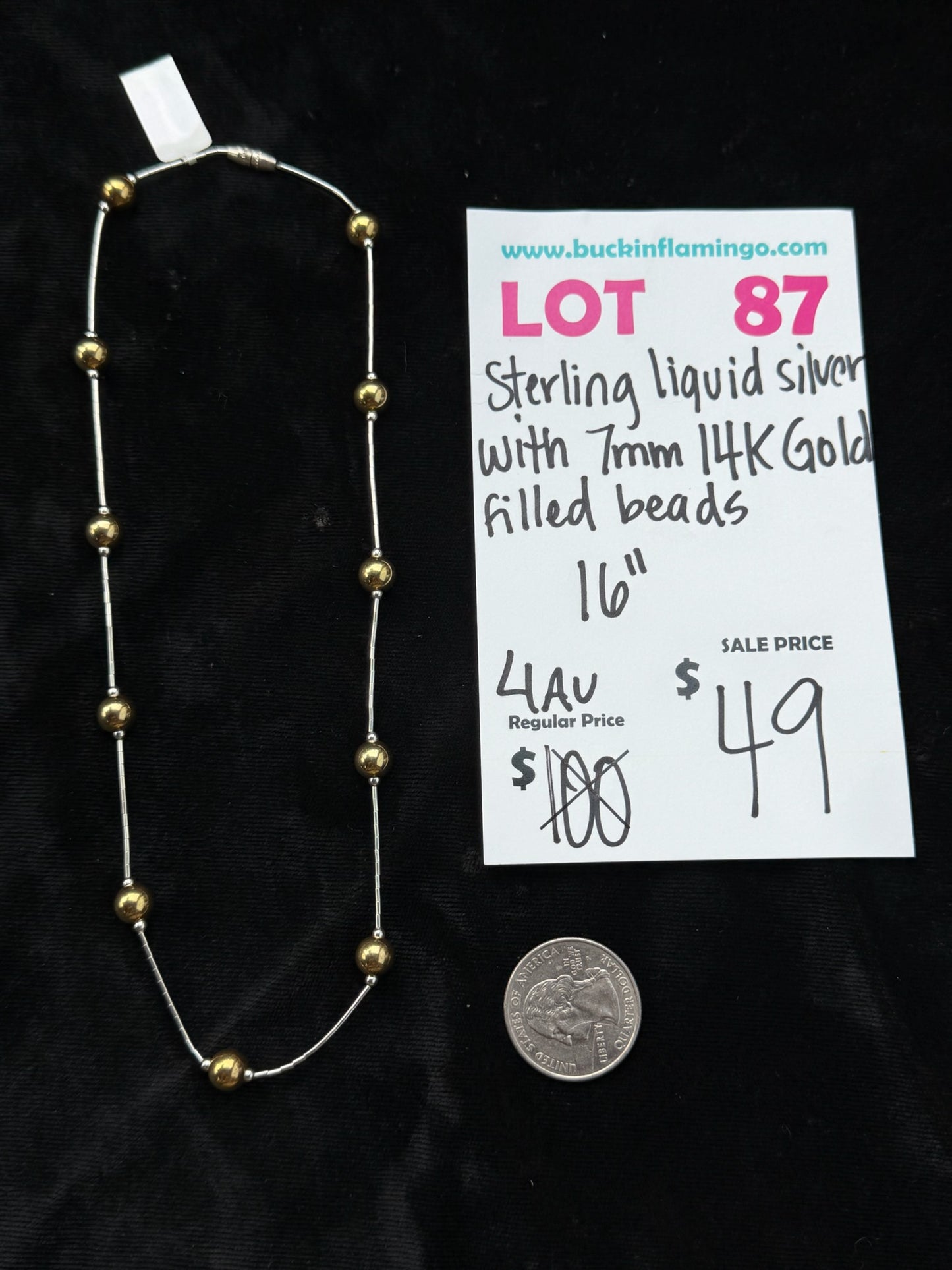 LOT 87 8/2 Sterling Liquid Silver with 7mm 14K Gold Filled Beads 16”