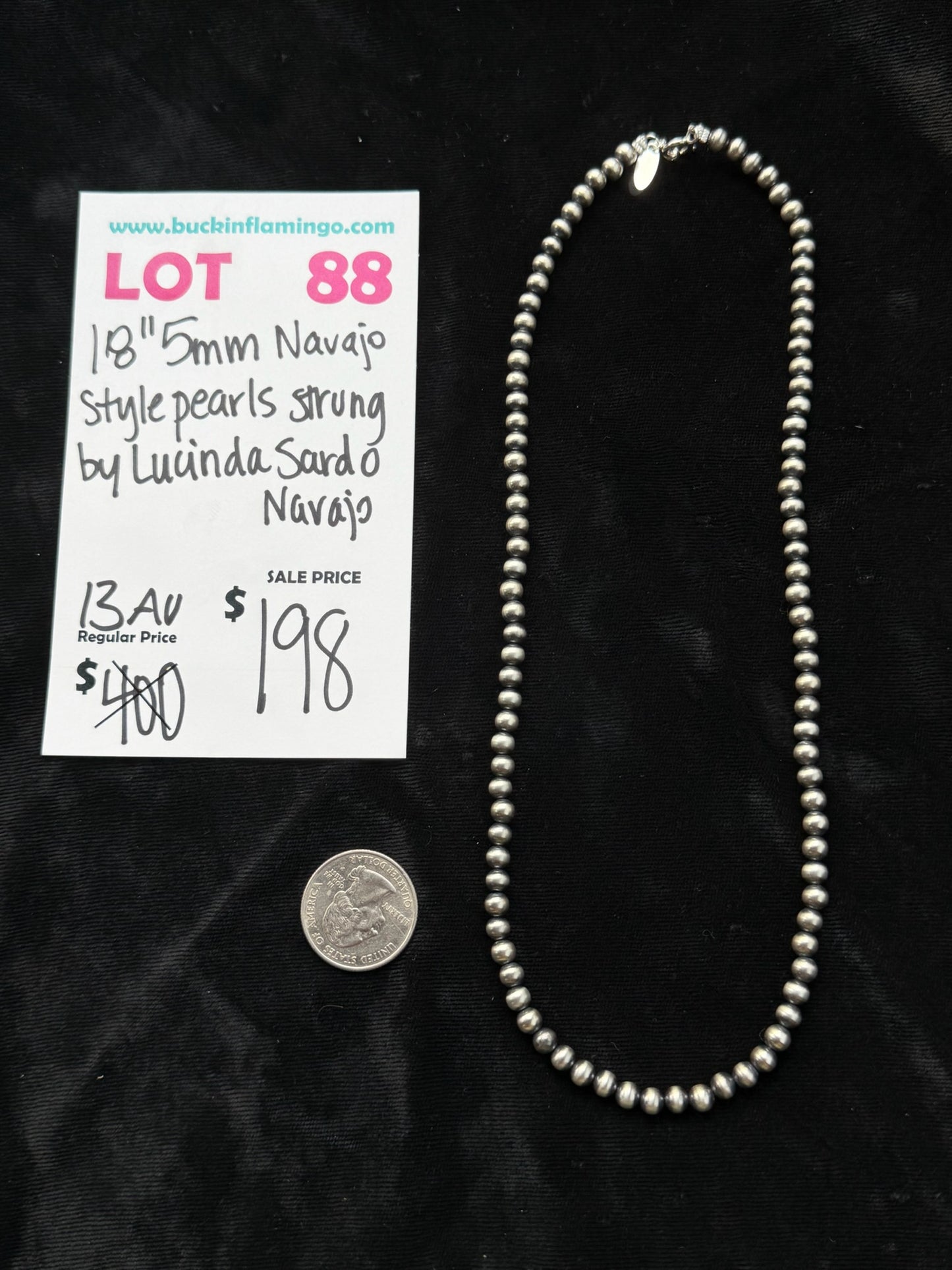 LOT 88 8/2 18” 5mm Navajo Style Pearls Strung by Lucinda Sardo, Navajo