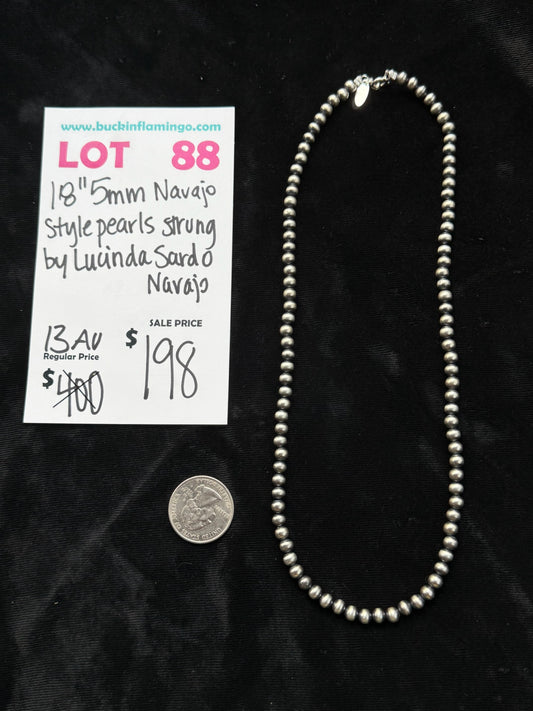 LOT 88 8/2 18” 5mm Navajo Style Pearls Strung by Lucinda Sardo, Navajo