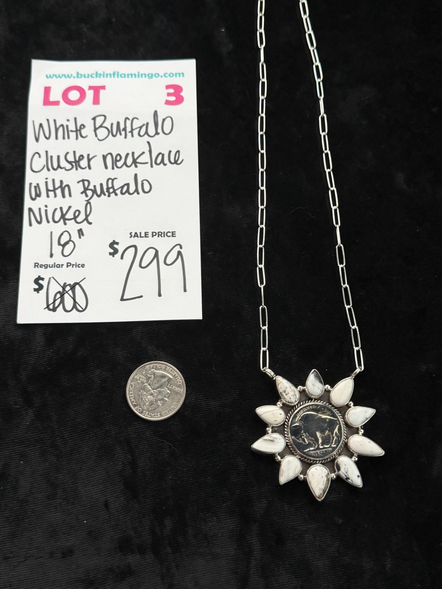 LOT 3 8/16 White Buffalo Cluster Necklace with Buffalo Nickel 18”